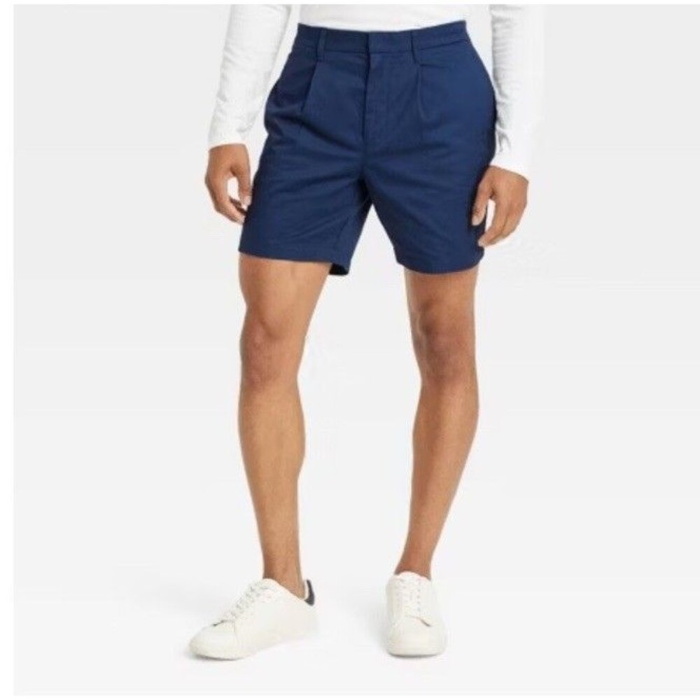 NWT~ Goodfellow & Co sz 30 Men's 7" Pleated Trouser Shorts Navy Poplin